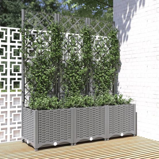 Très grande jardinière avec treillis haut 136 cm gris clair