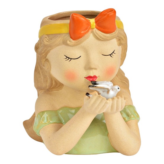 Vase petite fille et colombe en faience