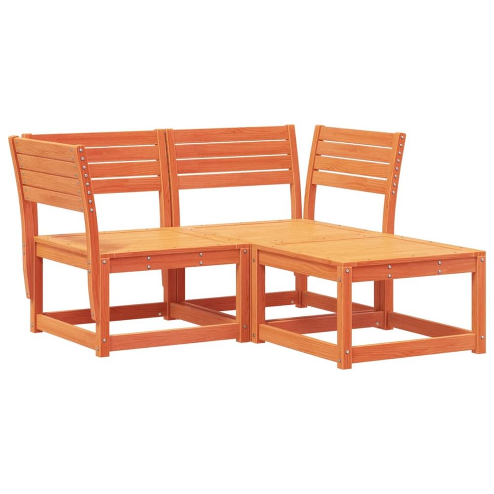 Salon de jardin 3 pcs cire marron bois de pin massif