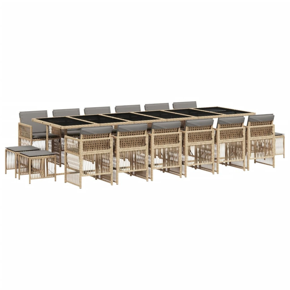 Ensemble à manger de jardin et coussins 17 pcs mélange beige