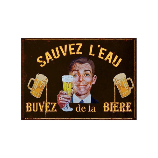 Plaque en métal humour 21 x 15 cm sauvez l'eau...