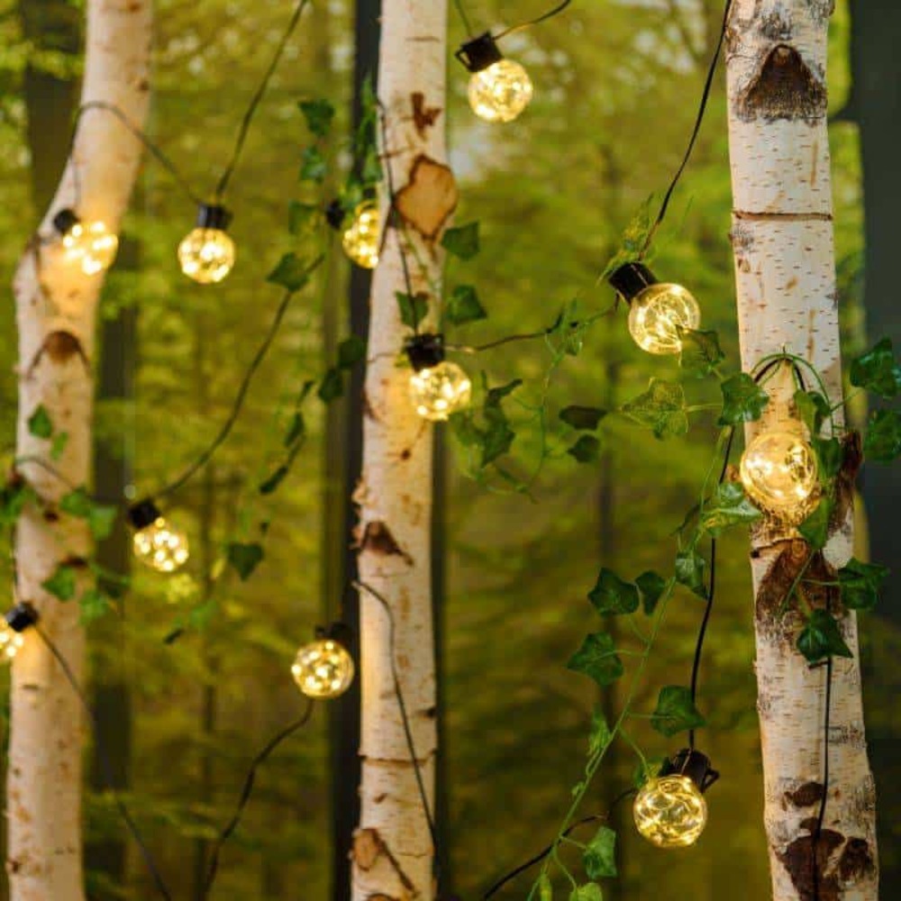 Guirlande guinguette solaire 6m 15 ampoules g50 150 microled blanc chaud pas cher lotti