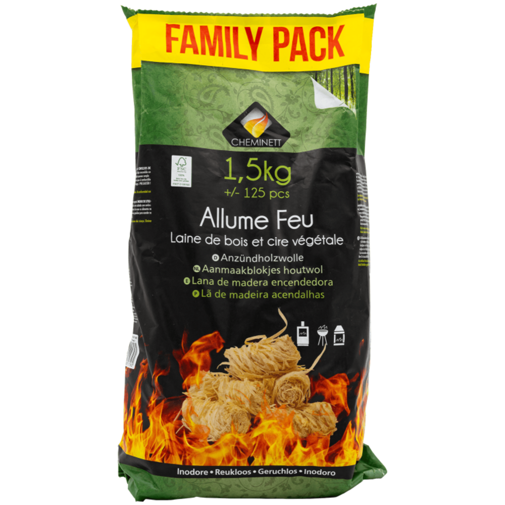 Pyrofeu - laine de bois - allume feu 100% naturel - 1,5 kg, +/- 125 pièces - à b