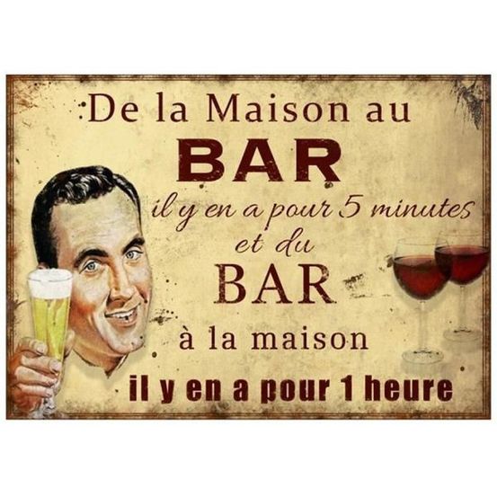 Plaque en métal humour 21 x 15 cm de la maison au bar...