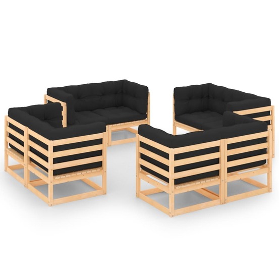 Salon de jardin 8 pcs avec coussins bois de pin massif