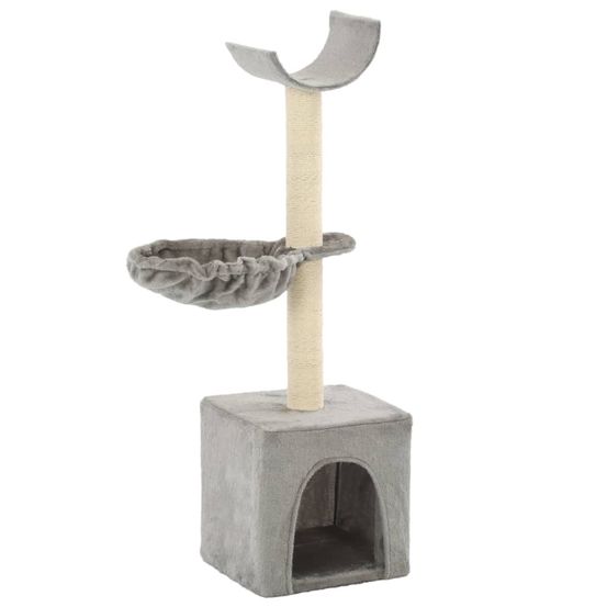 Arbre à chat 105 cm en sisal et peluche avec niche et panier pour intérieur gris