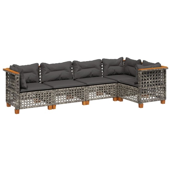 Salon de jardin 5 pcs avec coussins gris résine tressée