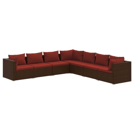 Salon de jardin 7 pcs avec coussins résine tressée marron