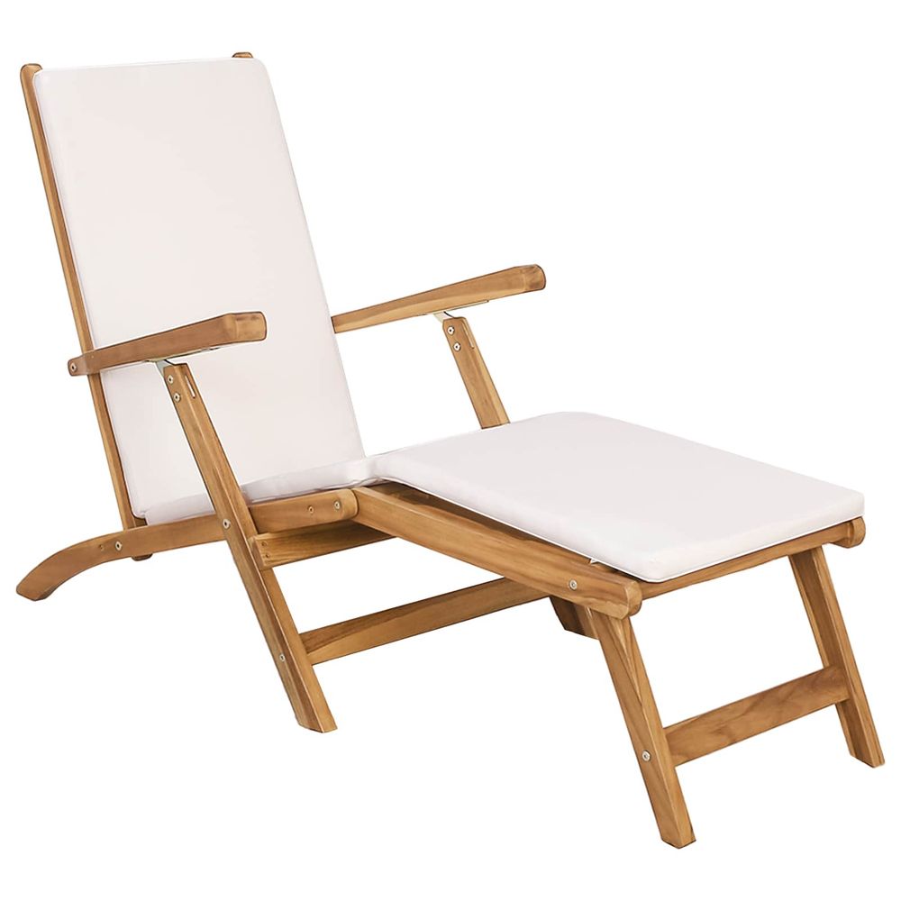 Chaise de jardin pliante avec coussin blanc bois de teck massif