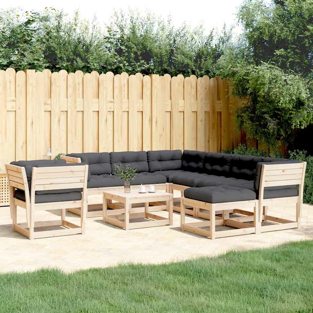 Salon de jardin 8 pcs avec coussins bois de pin massif