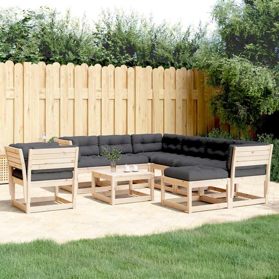 Salon de jardin 8 pcs avec coussins bois de pin massif