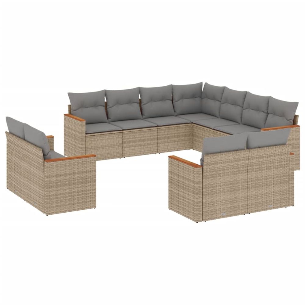 Salon de jardin et coussins 11 pcs mélange beige résine tressée