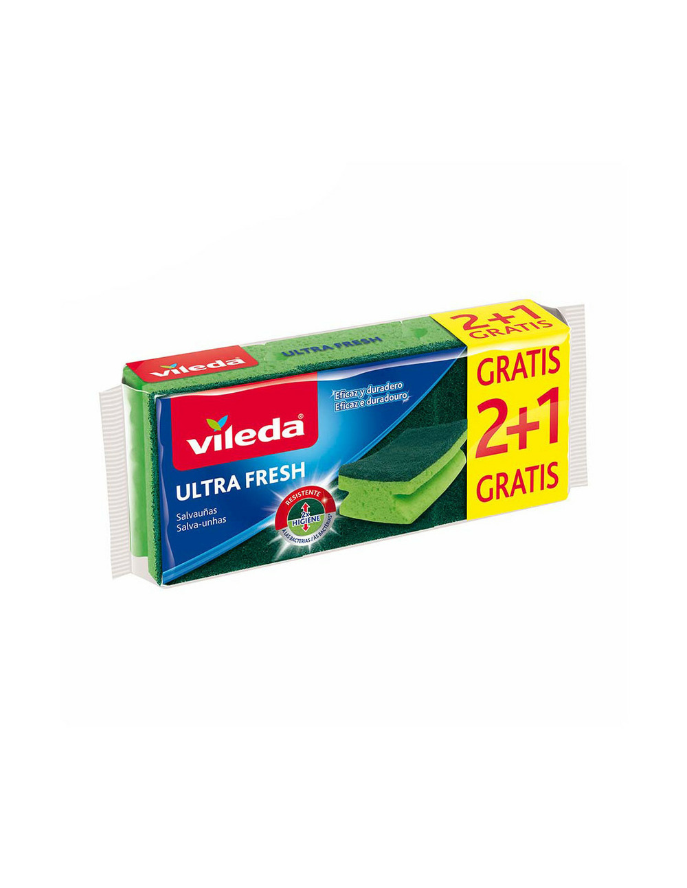 Éponge à récurer verte 2+1 ultrafresh 162297 vileda