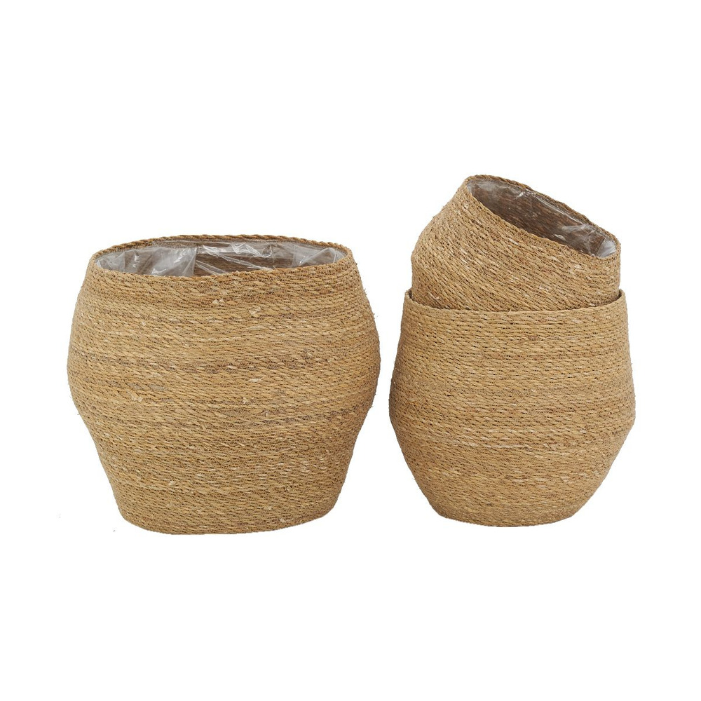 Cache-pots en jonc naturel et doublure plastique (lot de 3)