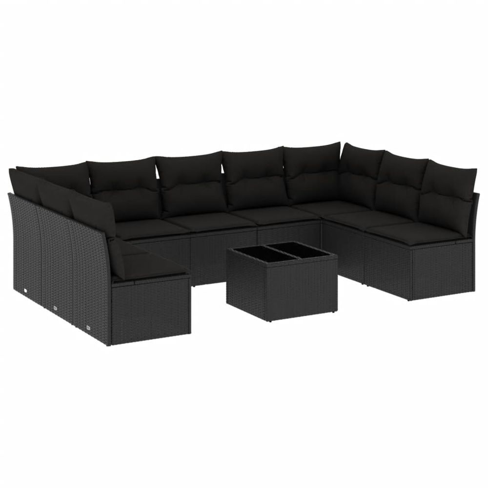 Salon de jardin 10 pcs avec coussins noir résine tressée