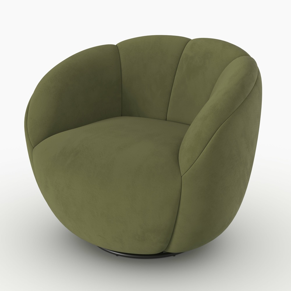 Ysé-fauteuil pivotant en velours vert olive foncé