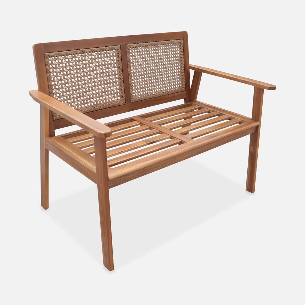 Banc d'extérieur 2 places en bois d'acacia 113x66x86cm manabi