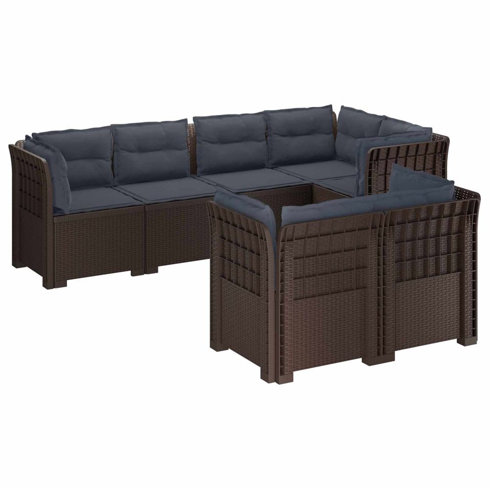 Canapé de jardin 7 places avec coussins look rattan pp marron