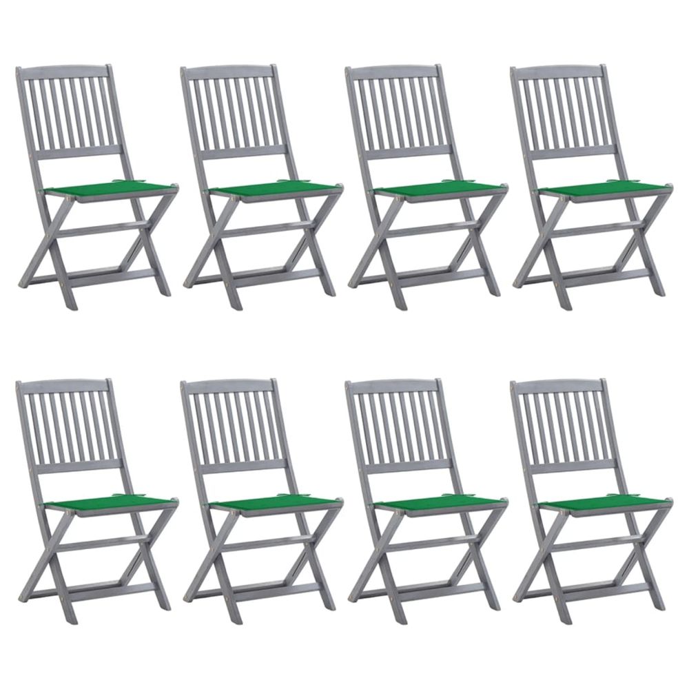 Chaises pliantes 8 pièces avec coussins en bois d'acacia massif