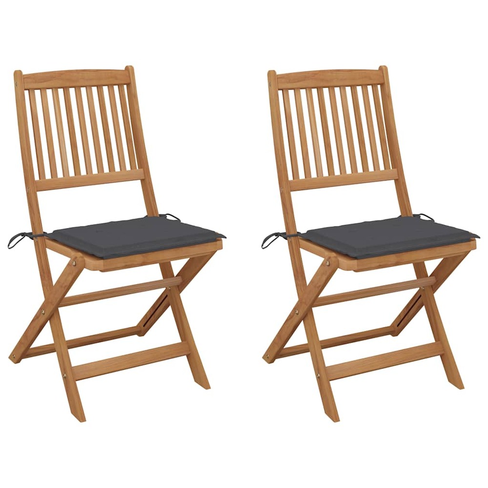 Chaises pliables de jardin lot de 2 avec coussins bois d'acacia
