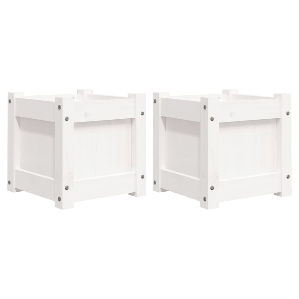 Jardinière d'extérieurs 2 pcs blanc bois de pin massif