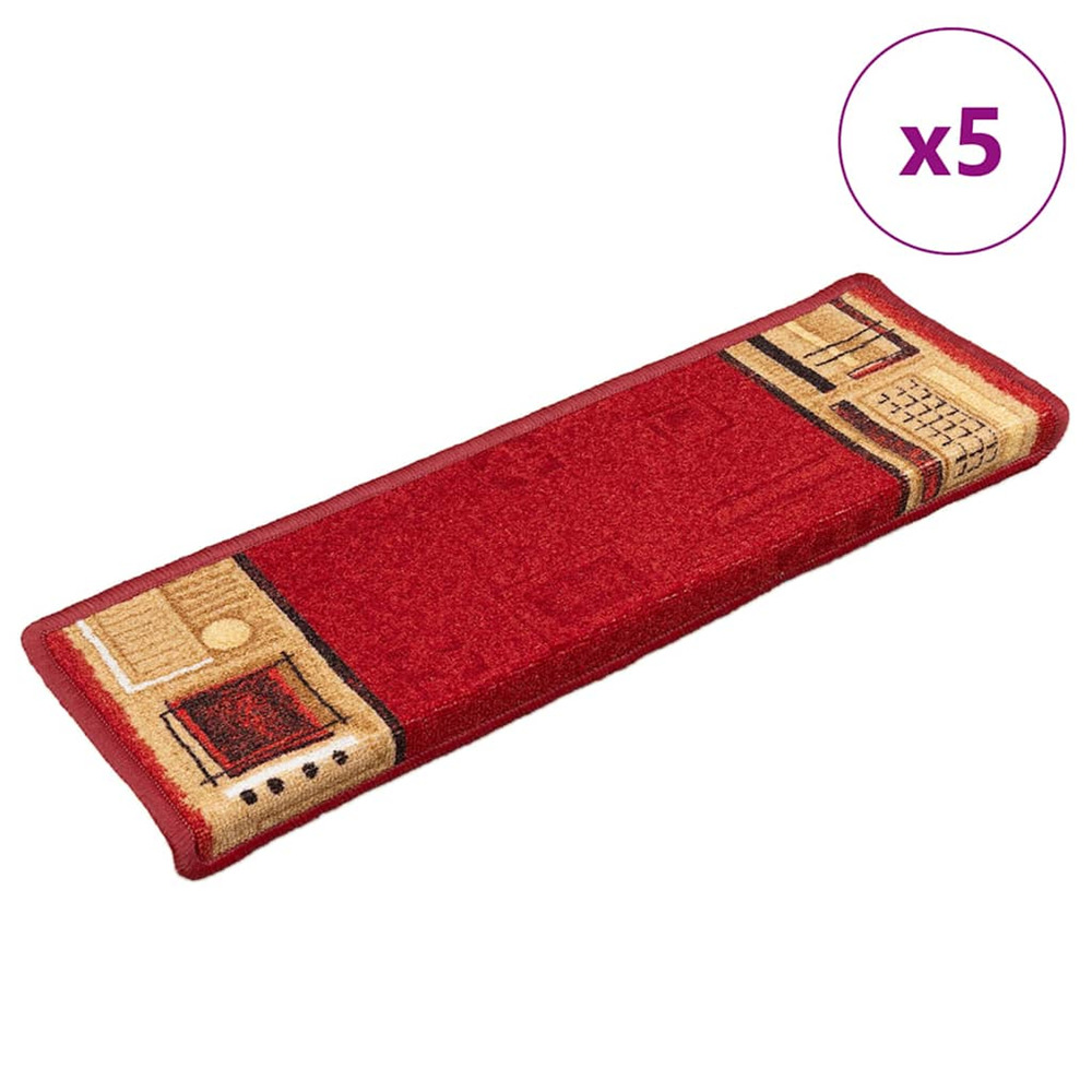 Tapis d'escalier autoadhésifs 5 pcs 65x21x4 cm rouge