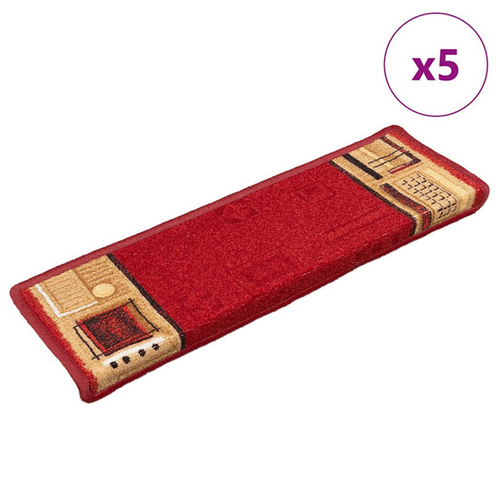Tapis d'escalier autoadhésifs 5 pcs 65x21x4 cm rouge