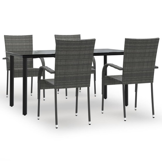 Ensemble à manger de jardin 5 pcs gris résine tressée