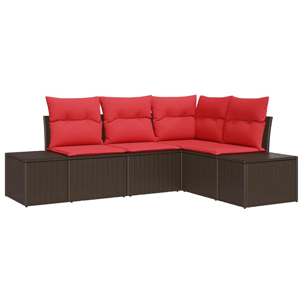 Ensemble de canapé de jardin 4 pc marron et rouge polyrotin