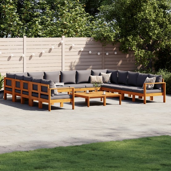 Salon de jardin avec coussins 10 pcs bois d'acacia solide