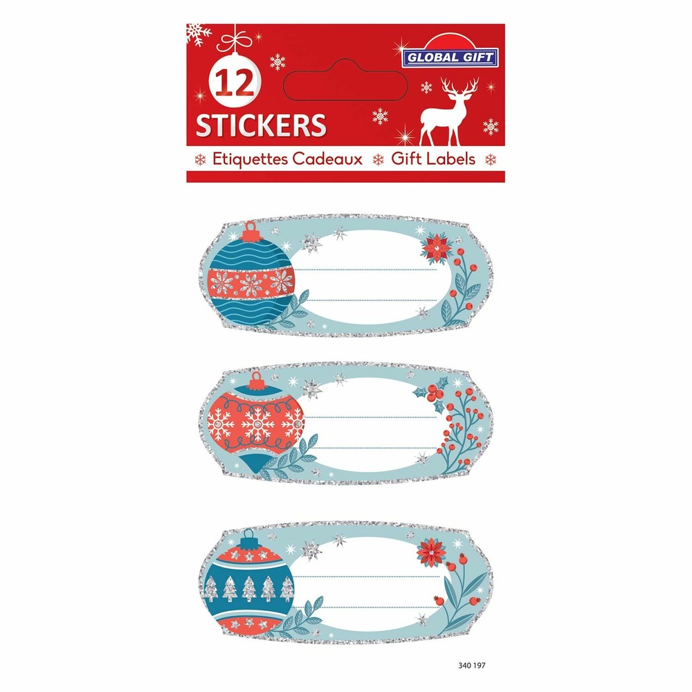 12 étiquettes adhésives de noël - boules de noël