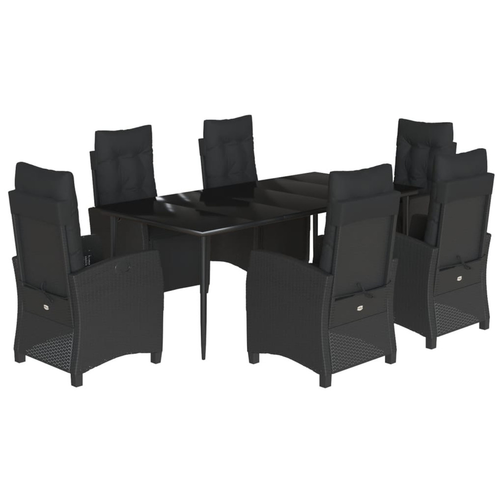 Ensemble à manger de jardin coussins 7pcs noir résine tressée
