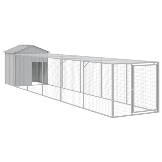 Poulailler enclos cage poules avec cour clair 117 x 609 x 123 cm acier galvanisé gris