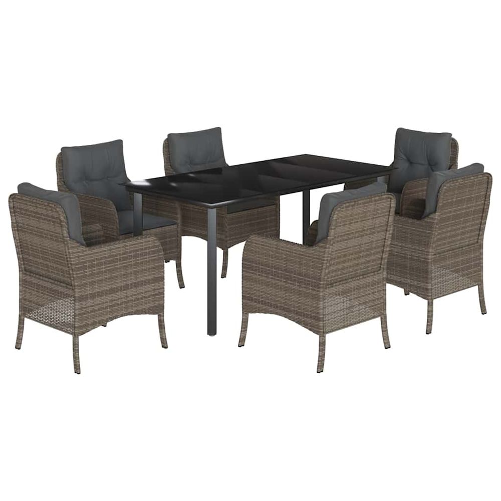 Ensemble à manger de jardin et coussins 7 pcs gris rotin