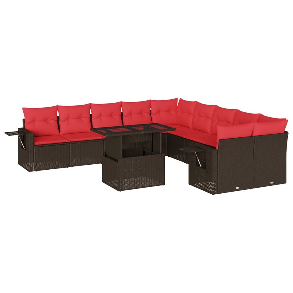 Ensemble de canapé de jardin 11 pcs avec coussins marron