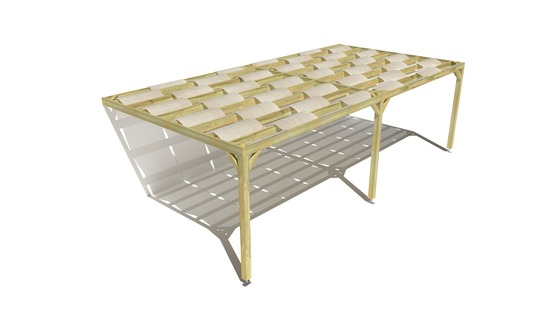 Pergola bois • 8m x 4m • adossée • sens largeur • voilage semi-transparent inclus • livraison comprise