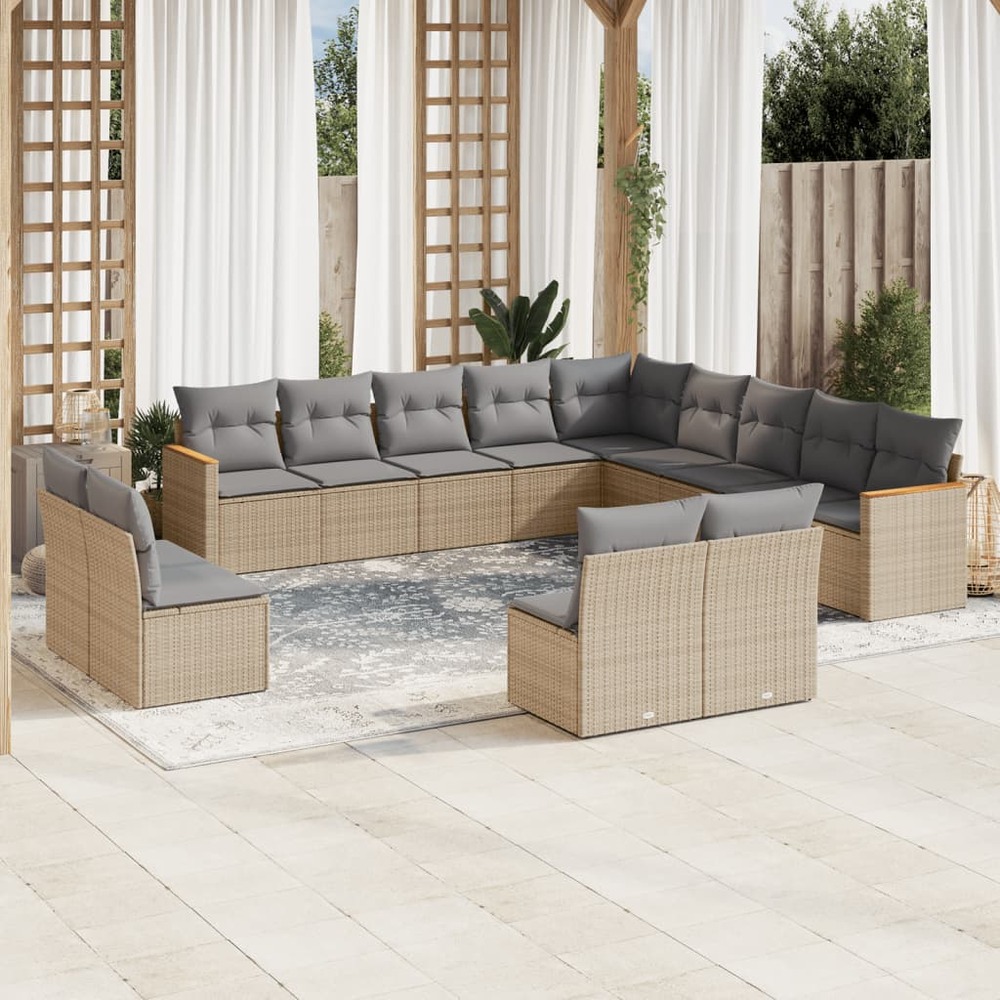 Salon de jardin et coussins 13 pcs mélange beige résine tressée