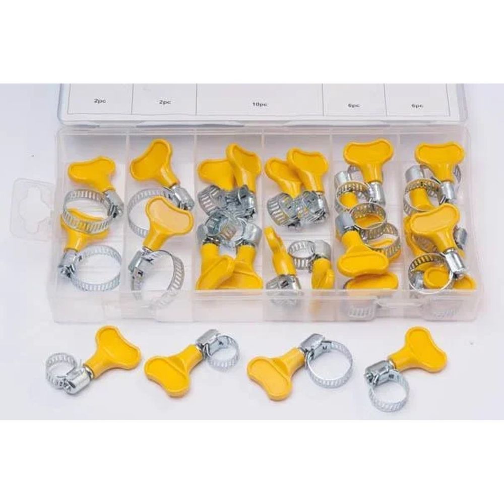 Set de colliers de serrage à poignée, 26 pièces, acier inoxydable, boîte incluse