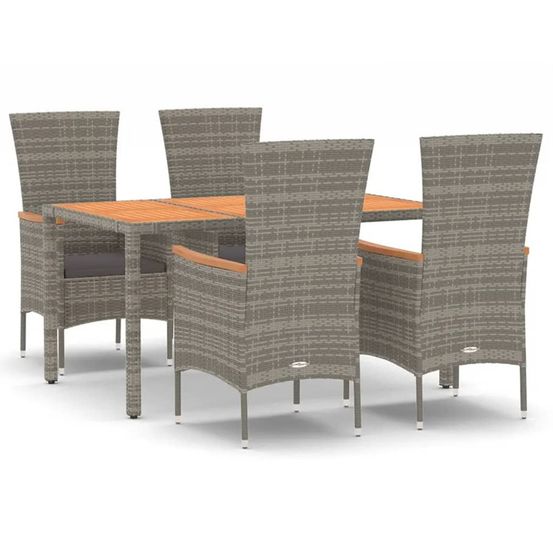 Ensemble à manger de jardin 5 pcs coussins gris résine tressée