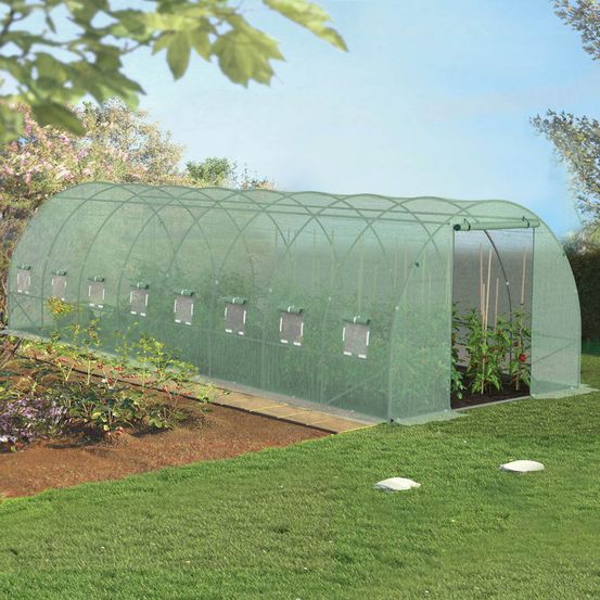 Serre de jardin tunnel 24m² 8 x 3 x 2 m acier galvanisé + bâche anti-uv avec porte et fenêtres des andes verte