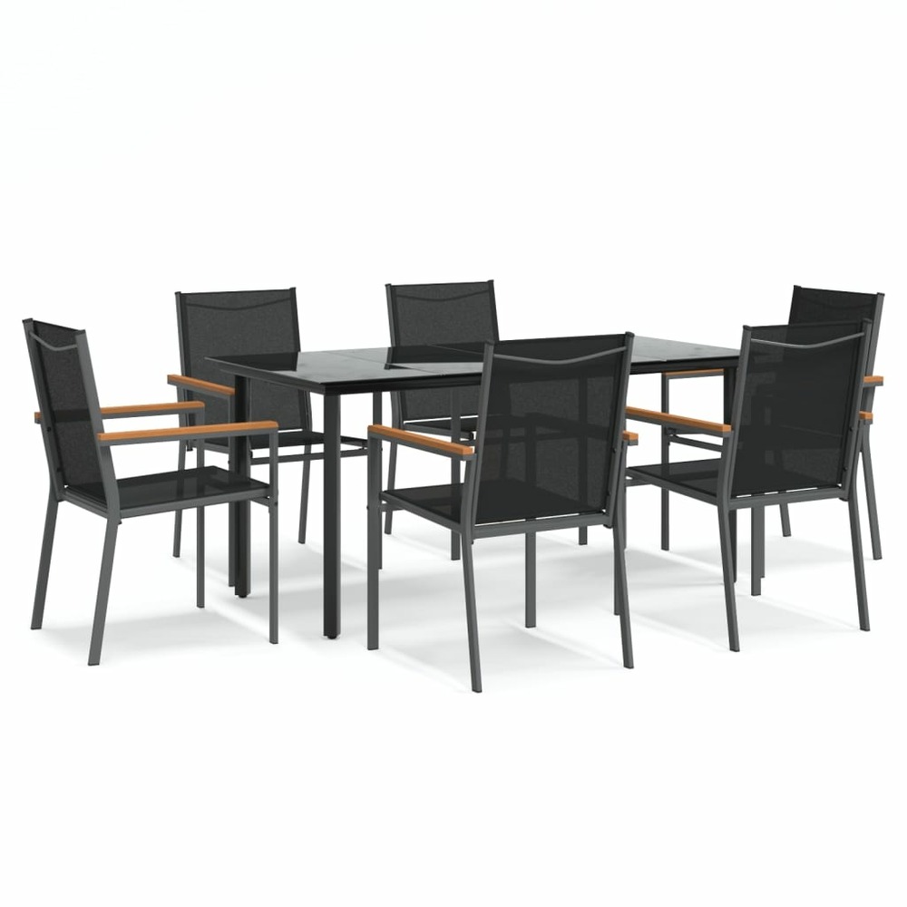 Ensemble à manger de jardin 7 pcs noir textilène et acier