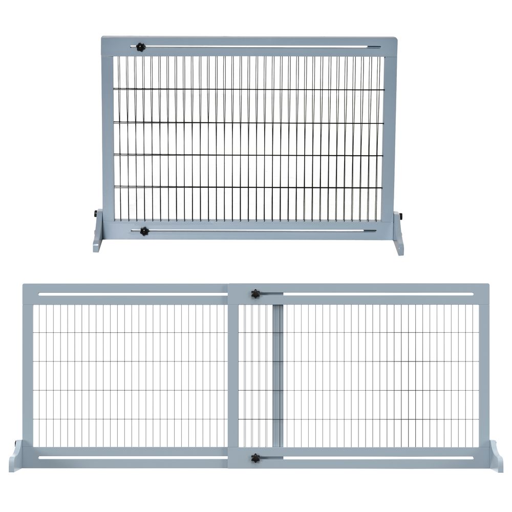 Barrière pour chien pin et acier bleu-gris noir 104-180 x 69 cm autoportante