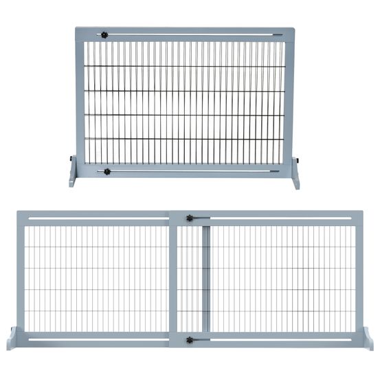 Barrière pour chien pin et acier bleu-gris noir 104-180 x 69 cm autoportante