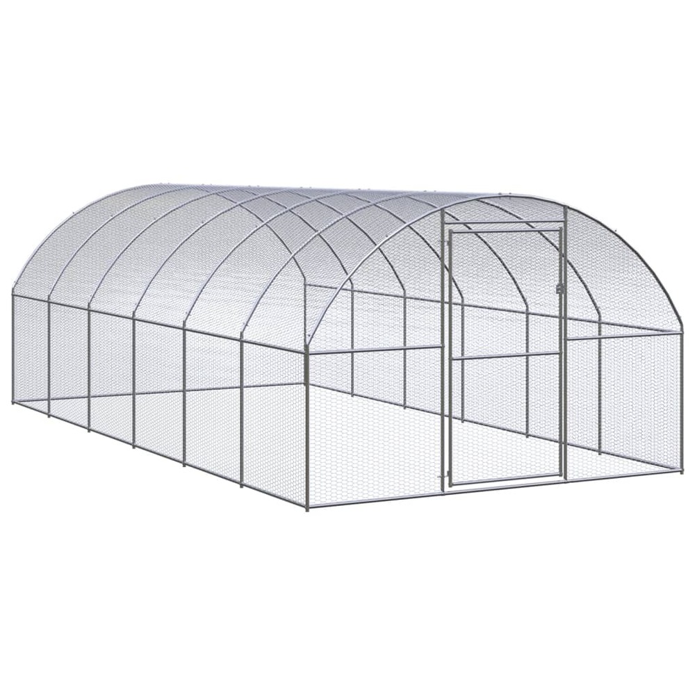 Poulailler enclos cage poules d'extérieur 3 x 6 x 2 m acier galvanisé argent