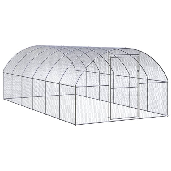 Poulailler enclos cage poules d'extérieur 3 x 6 x 2 m acier galvanisé argent