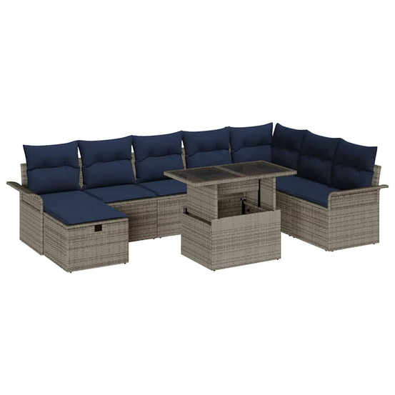 Ensemble de canapé de jardin avec coussin 9 pcs gris poly rotin