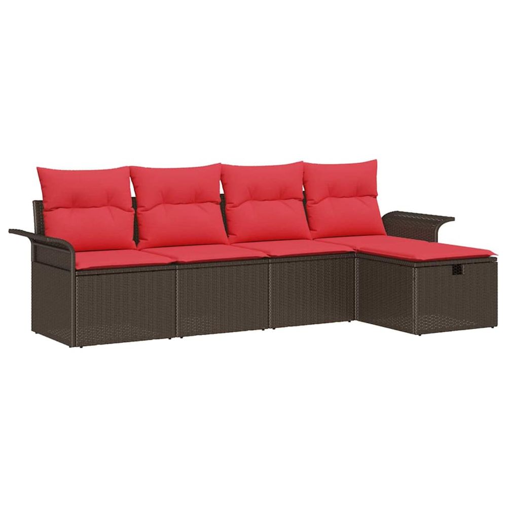 Ensemble de canapé de jardin 5 pc marron et rouge polyrotin