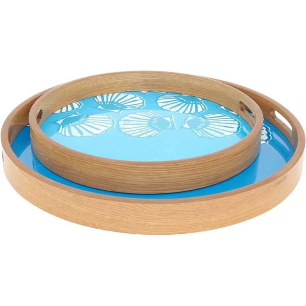 Plateaux en bois émaillé coquillages (lot de 2)
