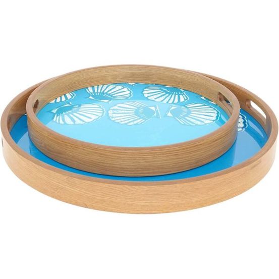 Plateaux en bois émaillé coquillages (lot de 2)