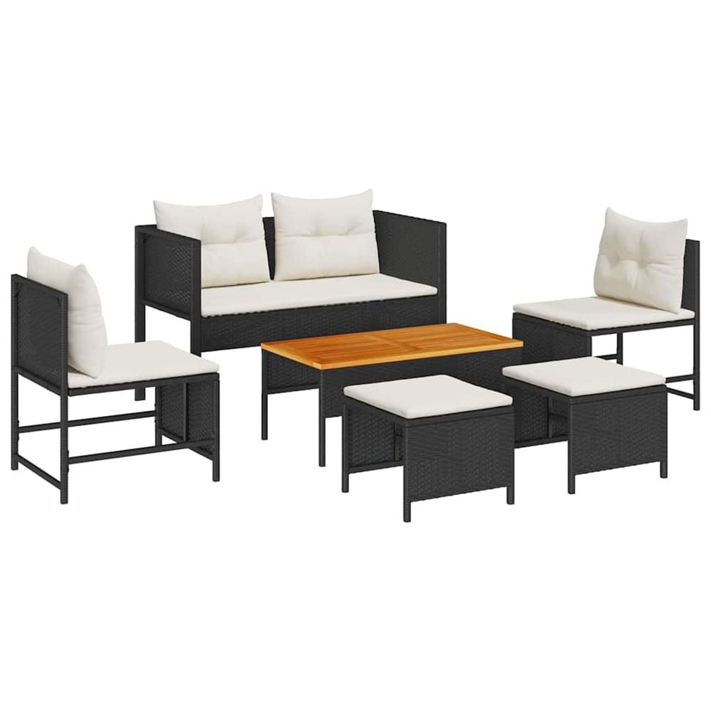 Ensemble de canapé de jardin 6 pc noir et crème polyrotin
